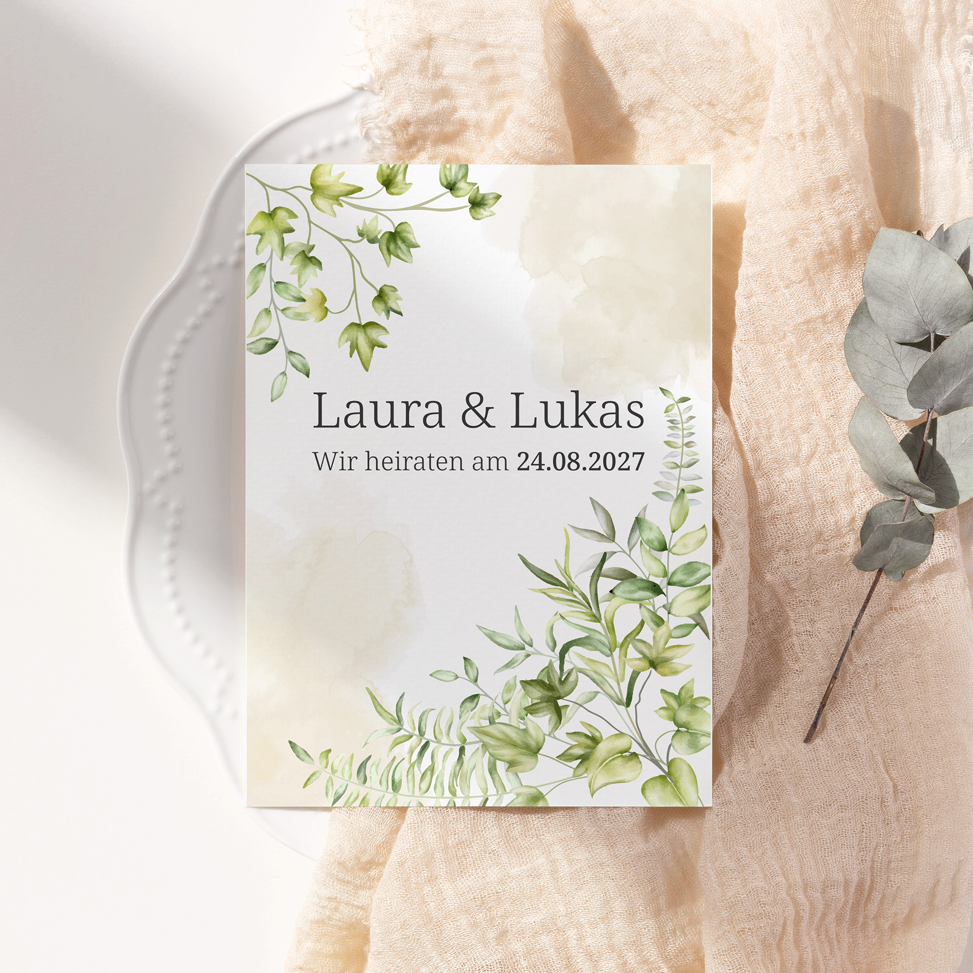 Postkarte DIN A6 im Hochformat - Greenery "leaf light"