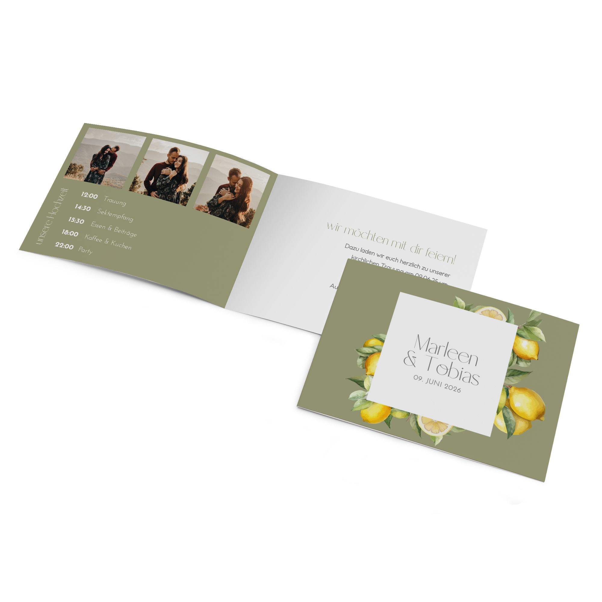 Klappkarte DIN A6 im Querformat - Aquarell "Olive & Lemon"