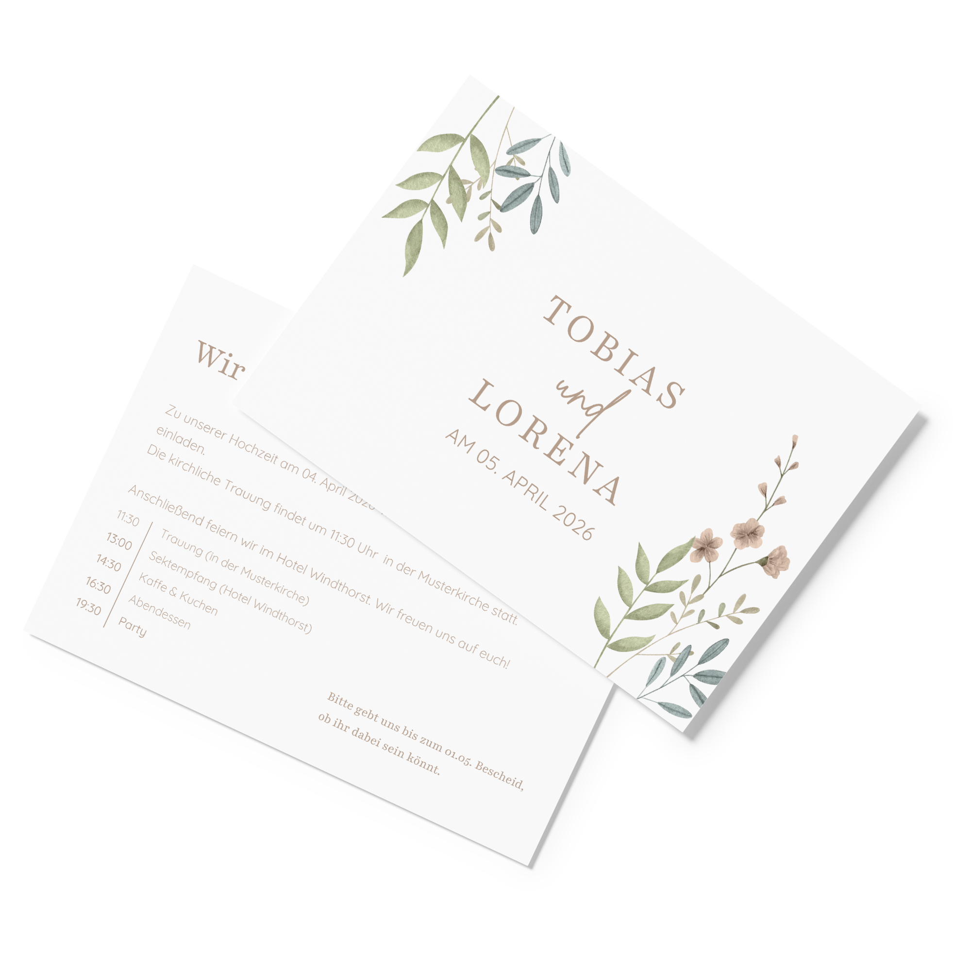 Postkarte DIN A6 im Querformat - Boho "Soft Leaves"