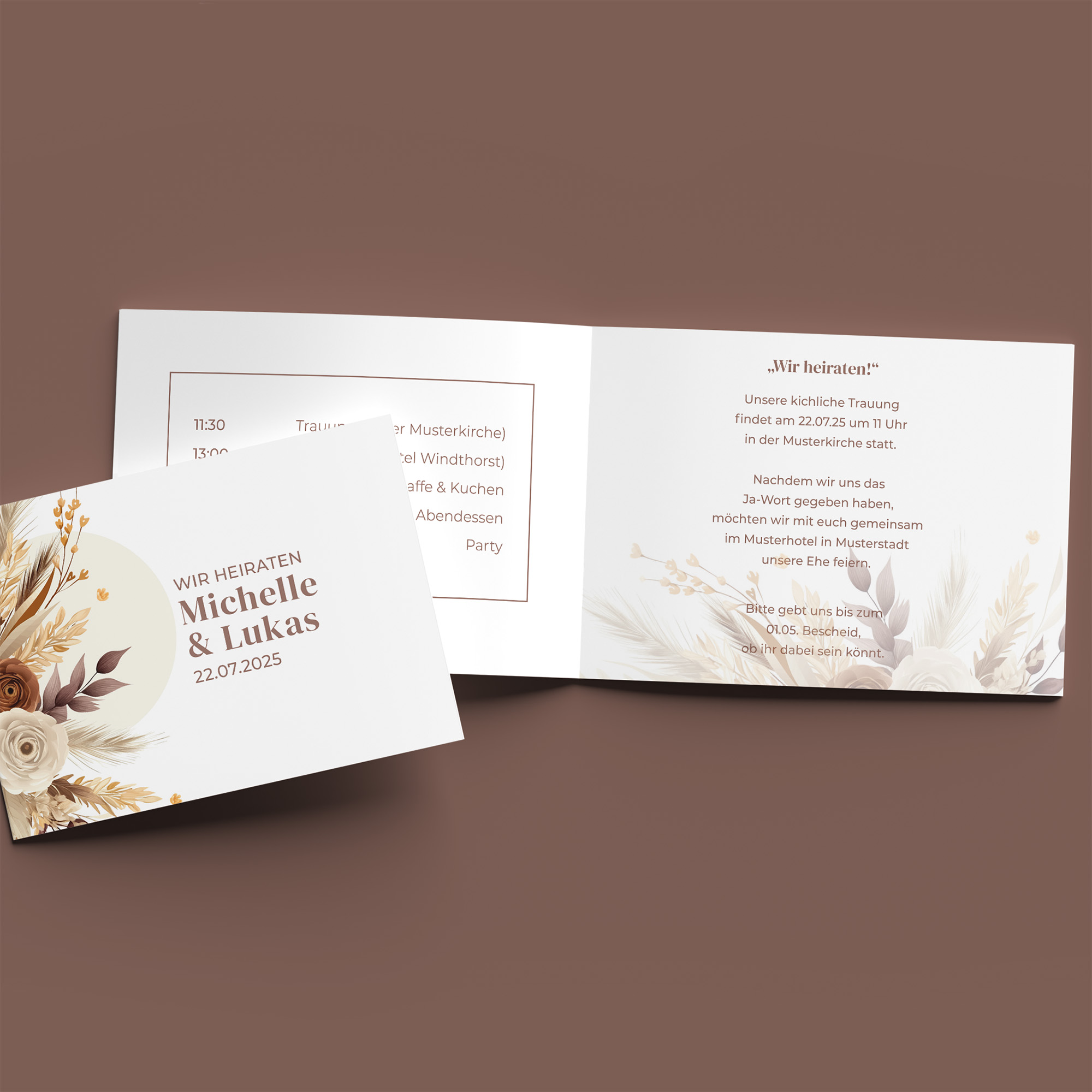 Klappkarte DIN A6 im Querformat - Boho "Earth Bouquet"