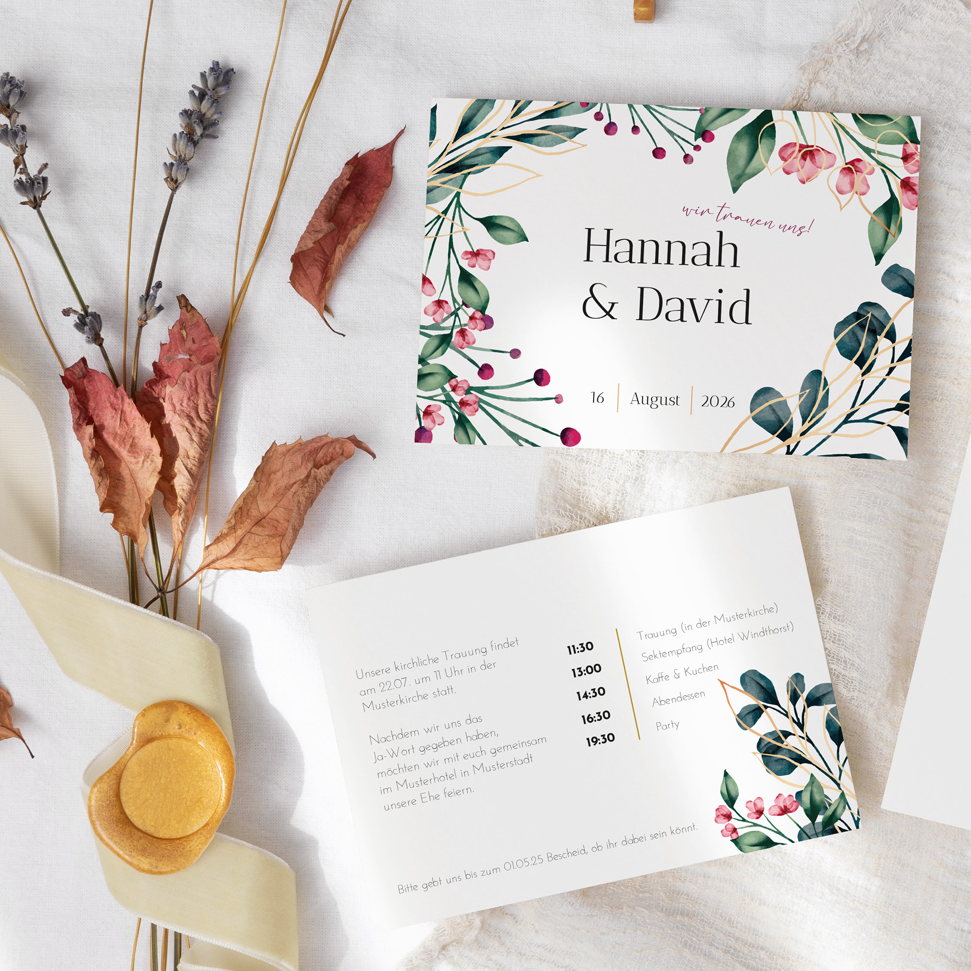 Postkarte DIN A6 im Querformat - Floral "Pink Garden"