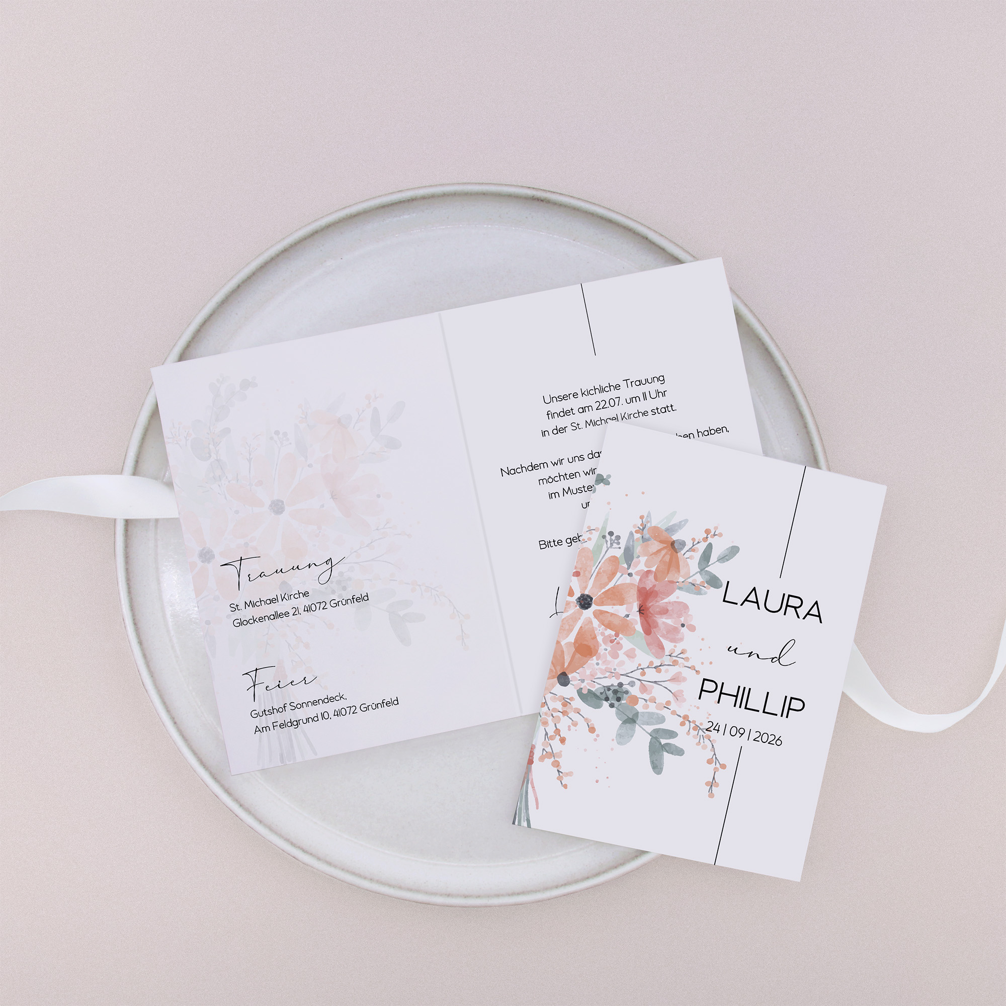 Klappkarte DIN A6 im Hochformat -Aquarell "terracotta bloom"