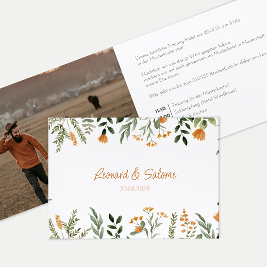 Klappkarte DIN A6 im Querformat - Floral "Warm Botanicals"