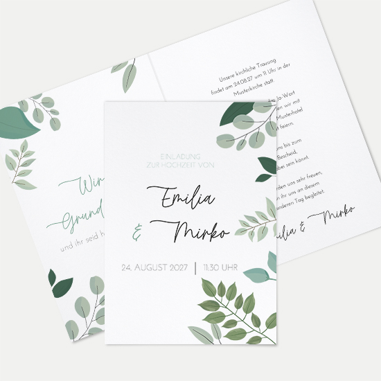 Klappkarte DIN A6 im Hochformat - Greenery "Green & Simple"