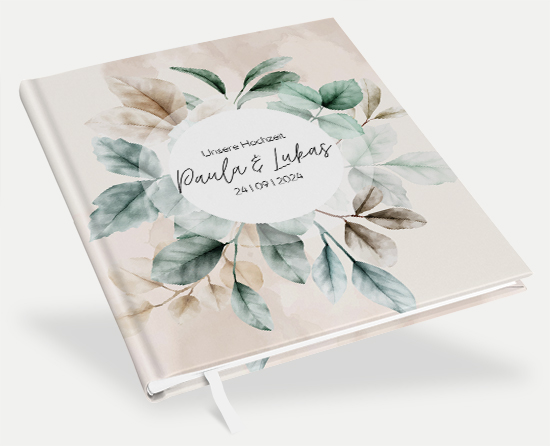 Erinnerungsbuch Hochzeit - Aquarell "leaf & taupe"