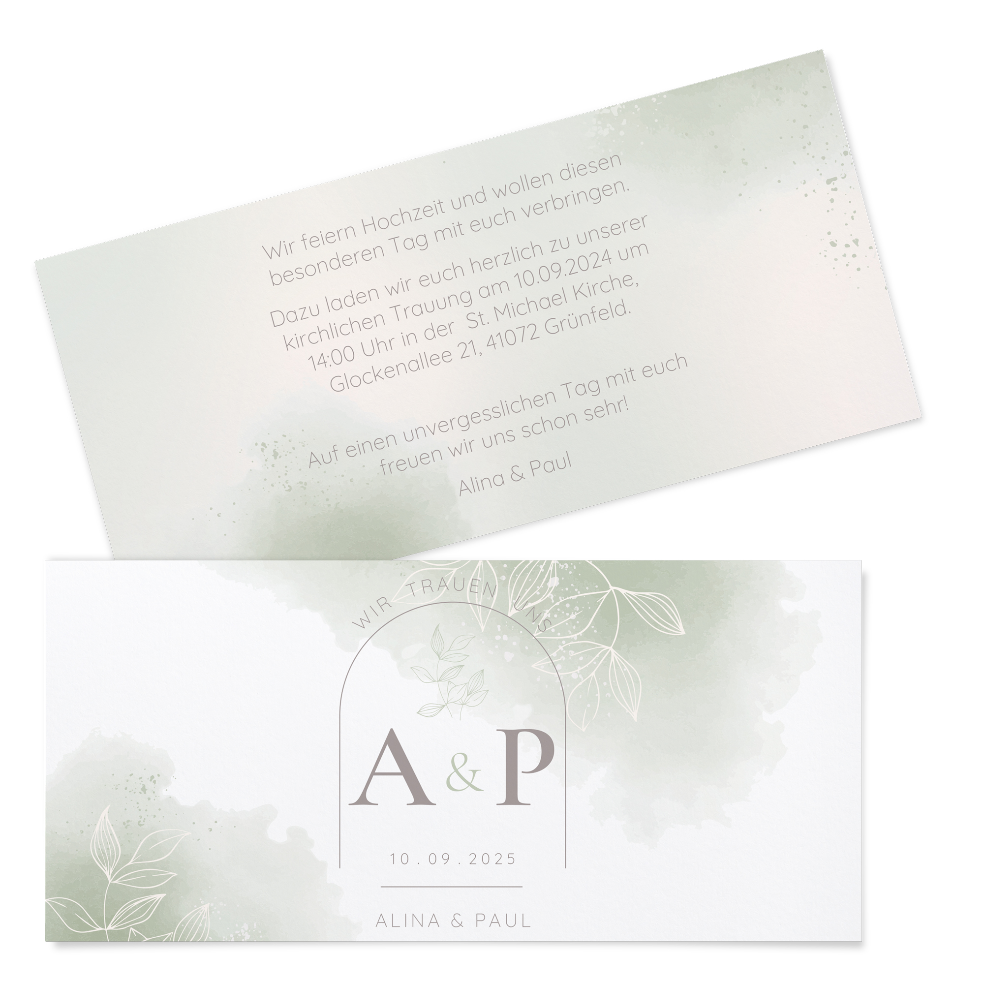 Postkarten DIN lang im Querformat 210 x 98 mm - Aquarell "faded green"