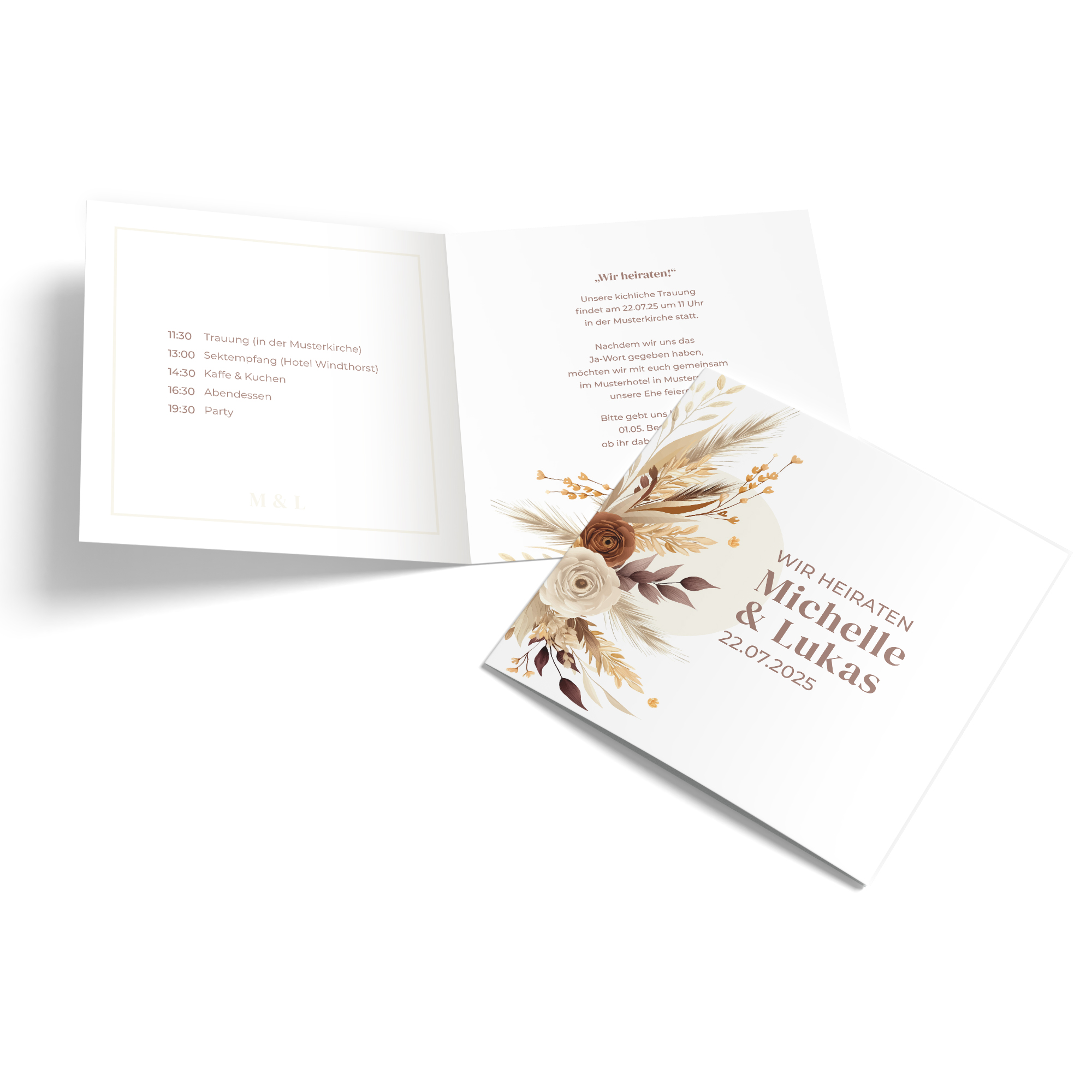 Klappkarte Quadratisch 148 x 148 mm - Boho "Earth Bouquet"