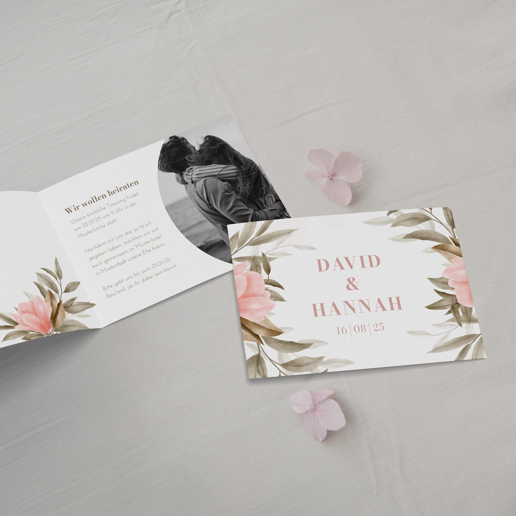 Klappkarte DIN A6 im Querformat - Floral "Rose Leaf"