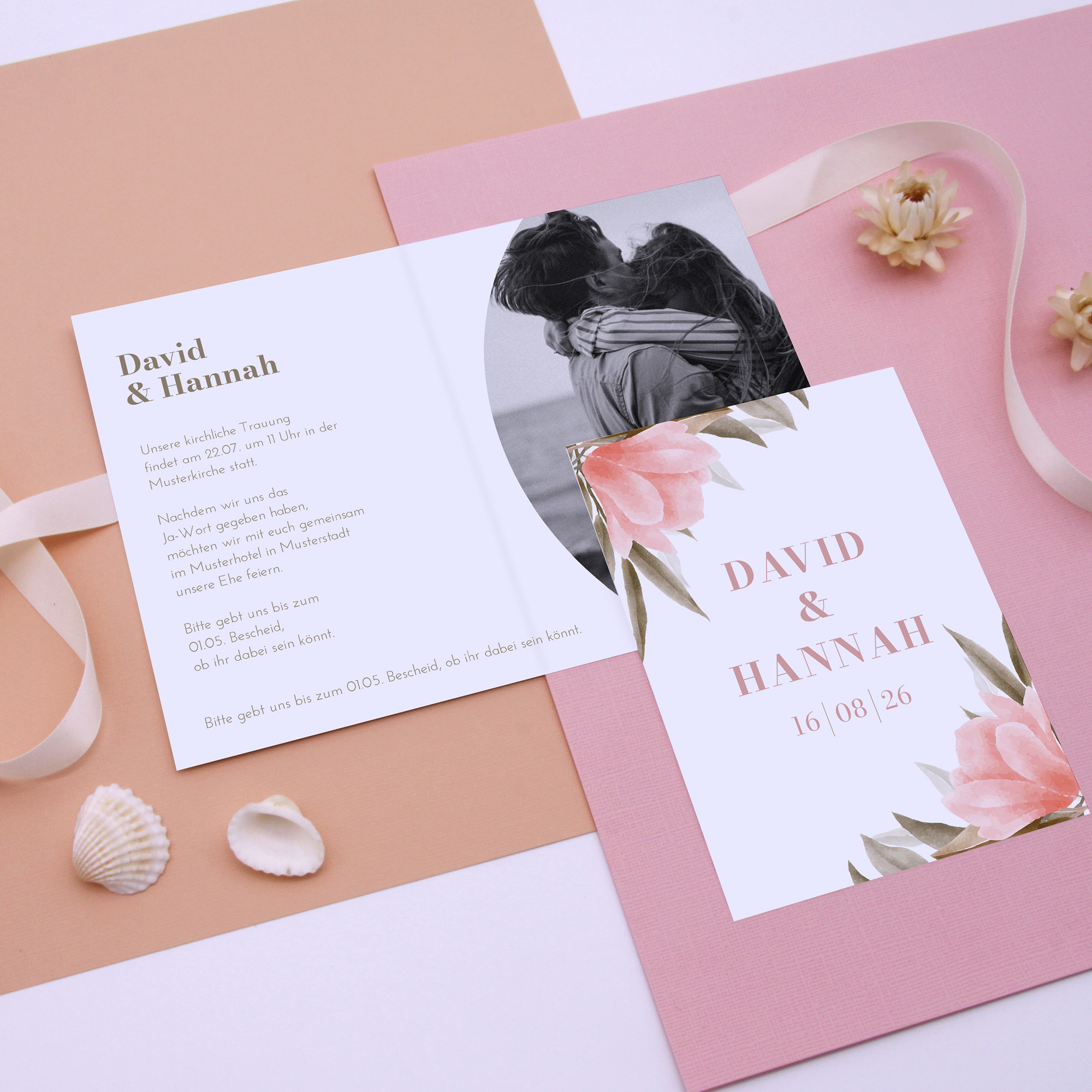 Klappkarte DIN A6 im Hochformat - Floral "Rose Leaf"