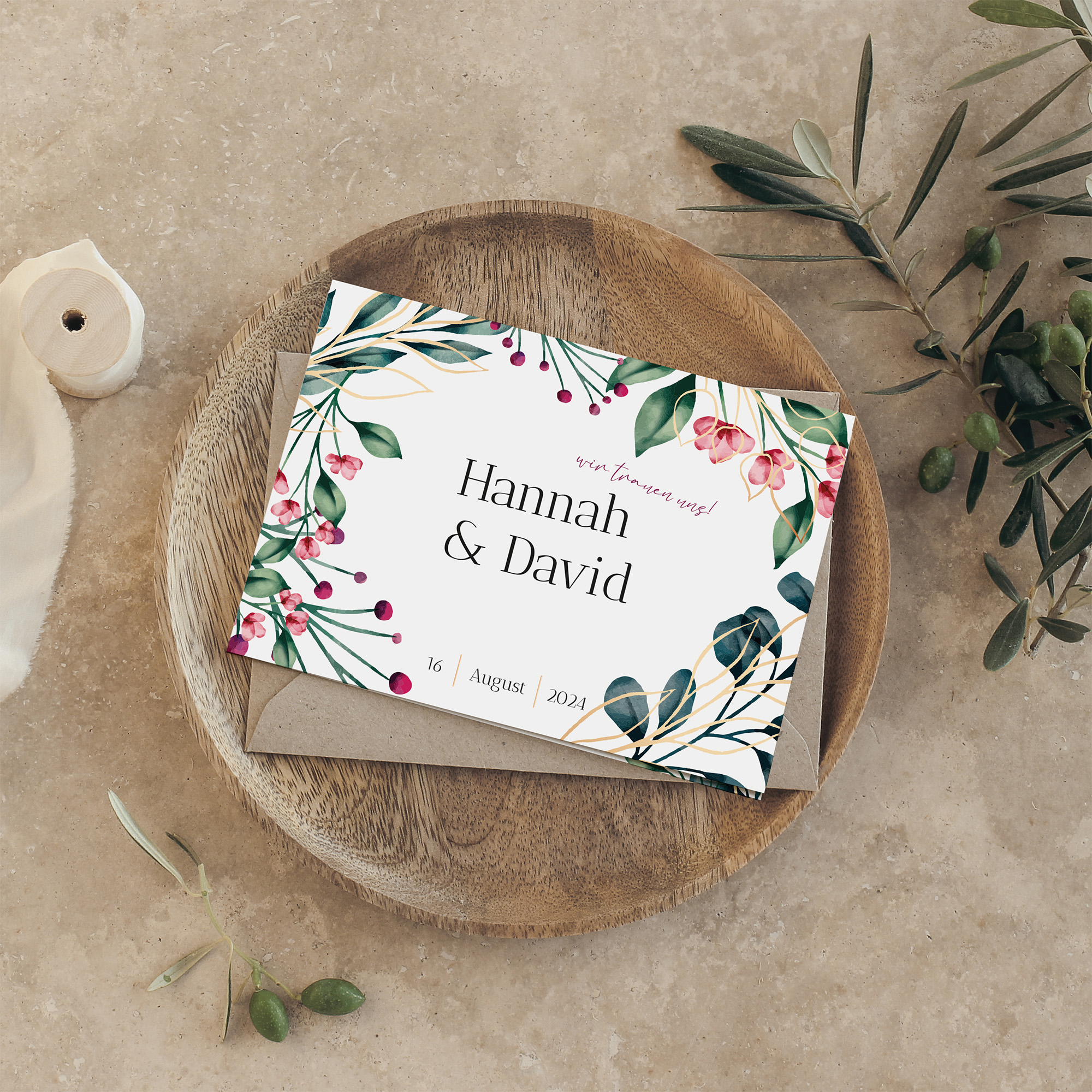 Klappkarte DIN A6 im Querformat - Floral "Pink Garden"