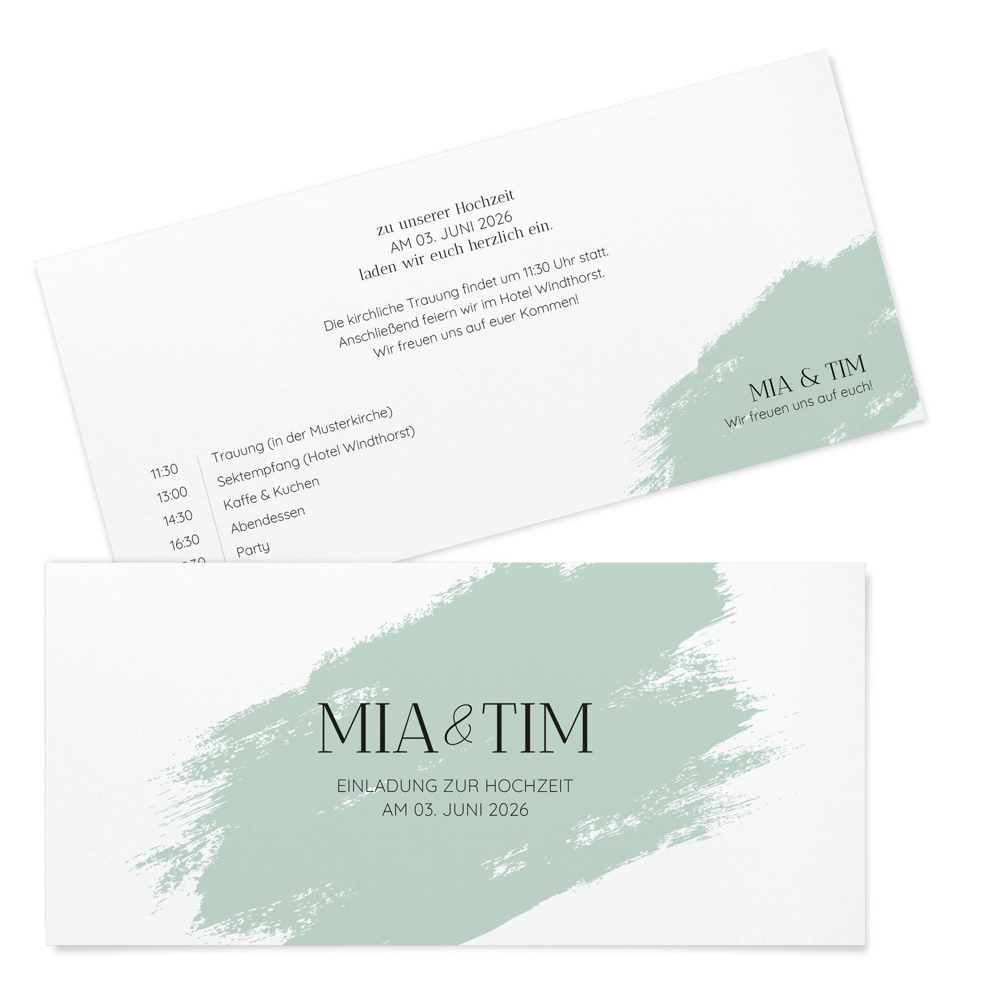 Postkarten DIN lang im Querformat 210 x 98 mm - Minimalistisch "Mint Brush"