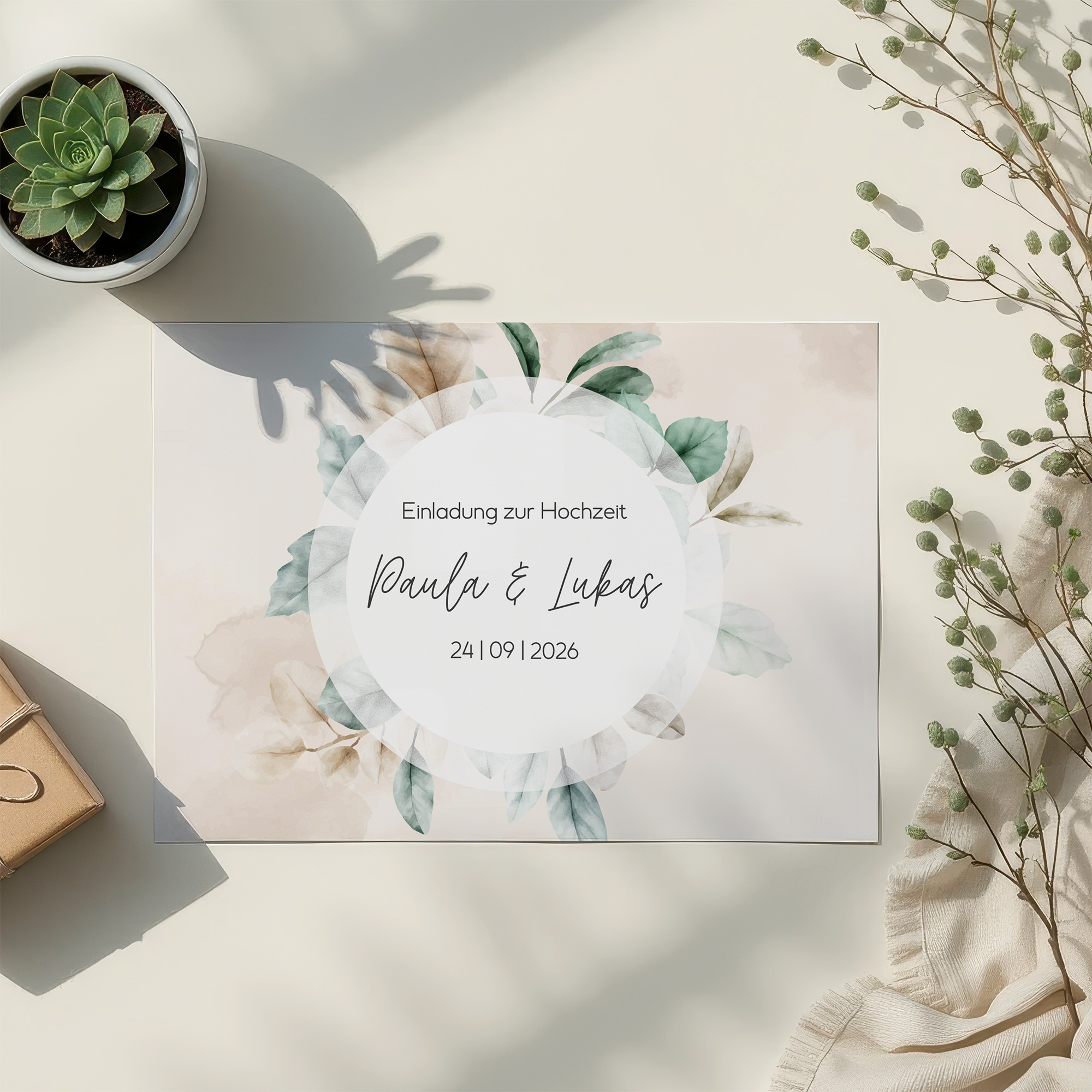 Postkarte DIN A6 im Querformat - Aquarell "leaf & taupe"