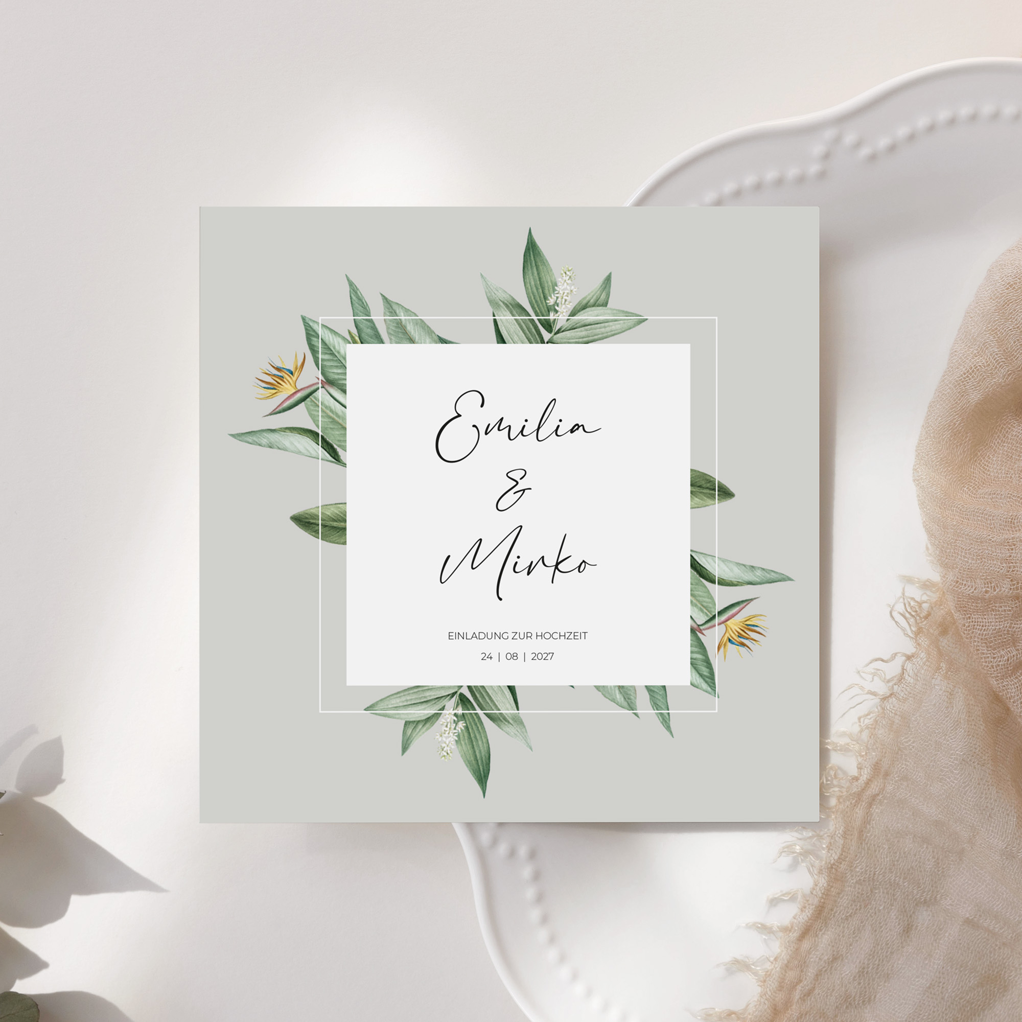 Postkarte Quadrat 148 x 148 mm - Greenery "Tropical Frame"