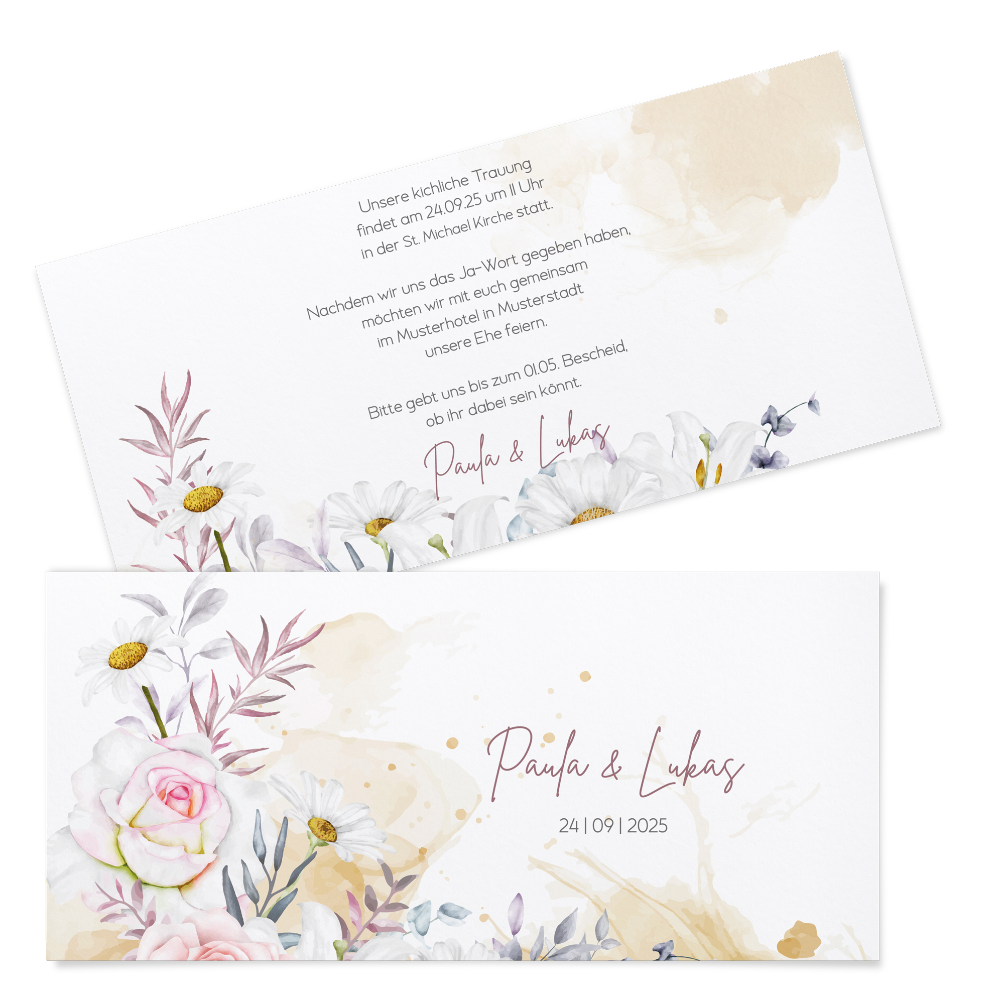 Postkarten DIN lang im Querformat 210 x 98 mm - Aquarell "lily & rose"