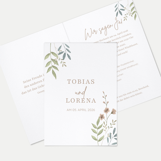 Klappkarte DIN A6 im Hochformat - Boho "Soft Leaves"