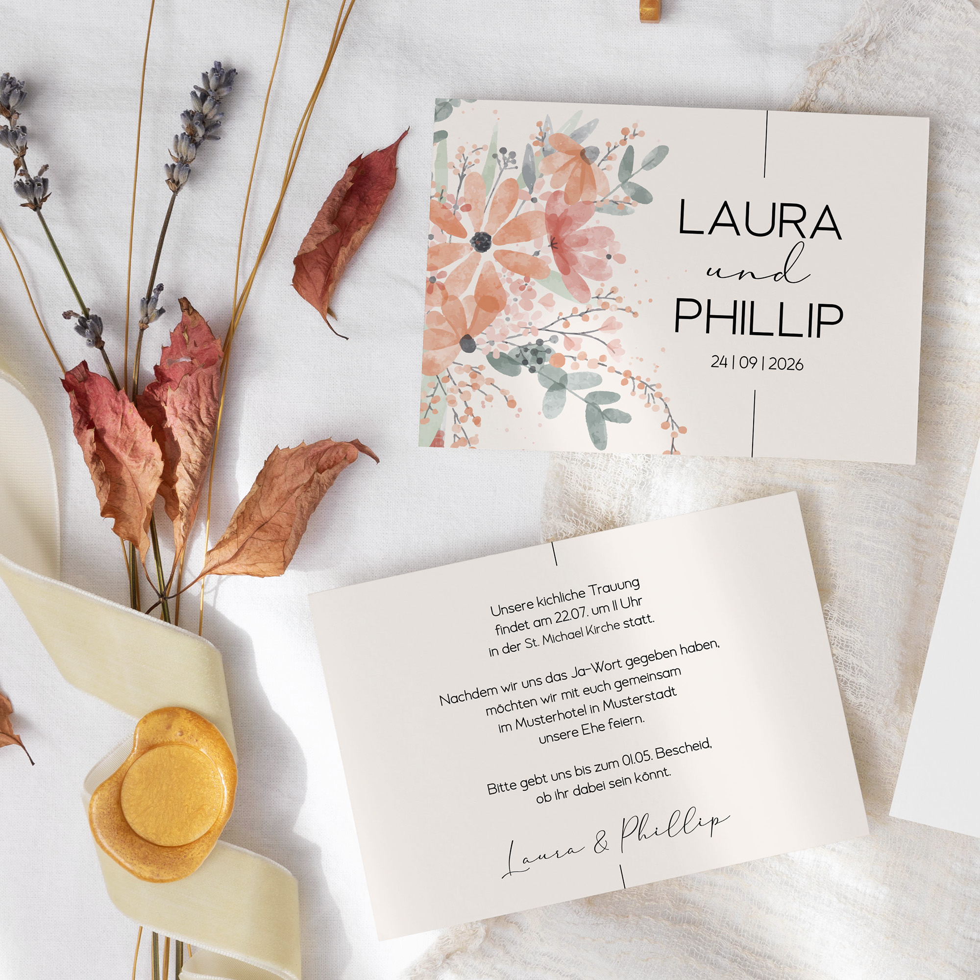 Postkarte DIN A6 im Querformat - Aquarell "terracotta Bloom"