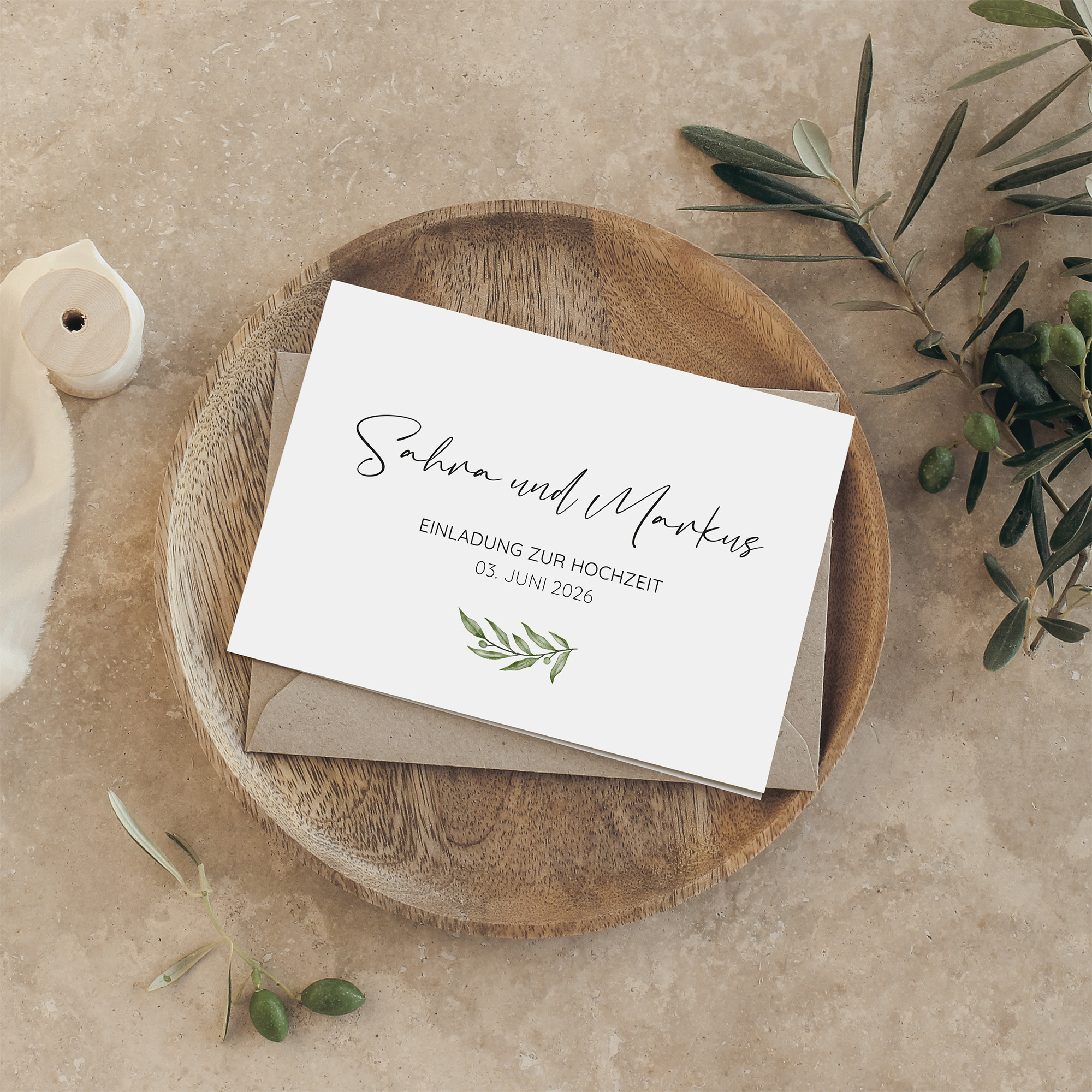 Klappkarte DIN A6 im Querformat - Minimalistisch "Olivetta"