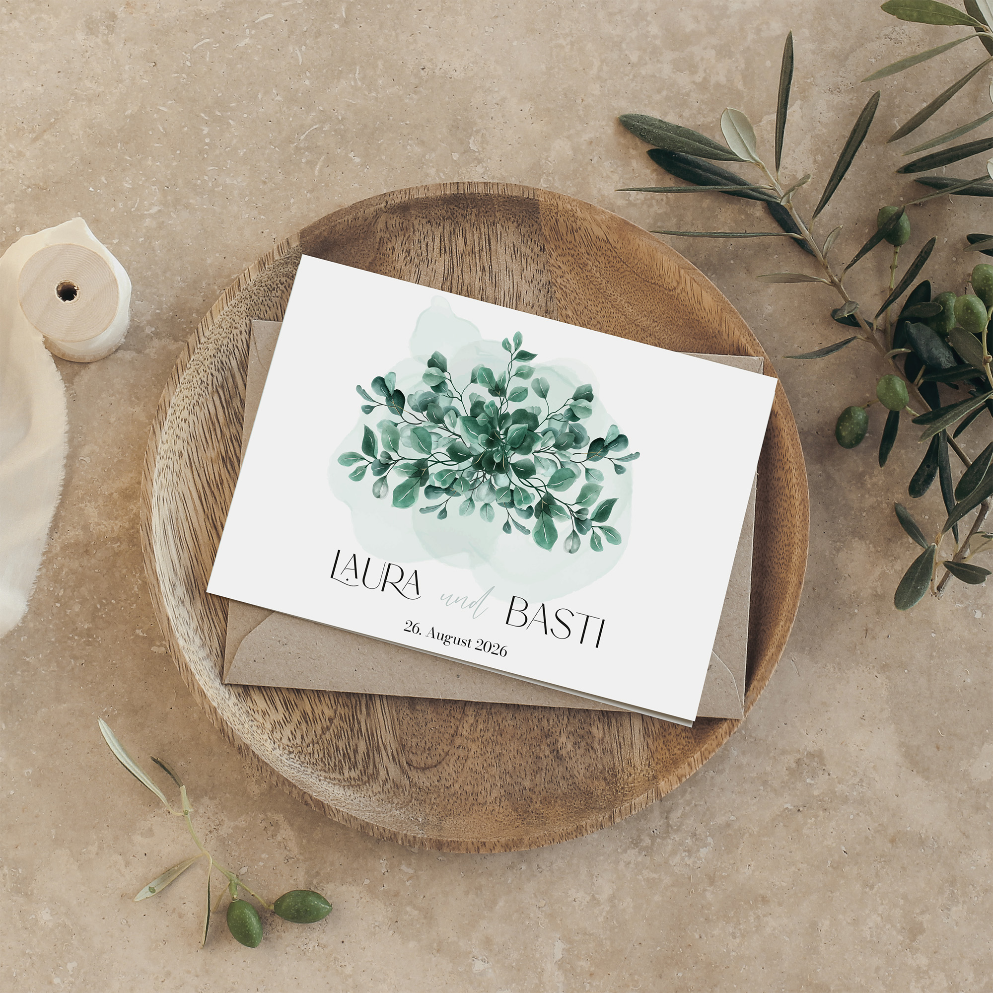 Klappkarte DIN A6 im Querformat - Greenery "Eucalyptus Crown"