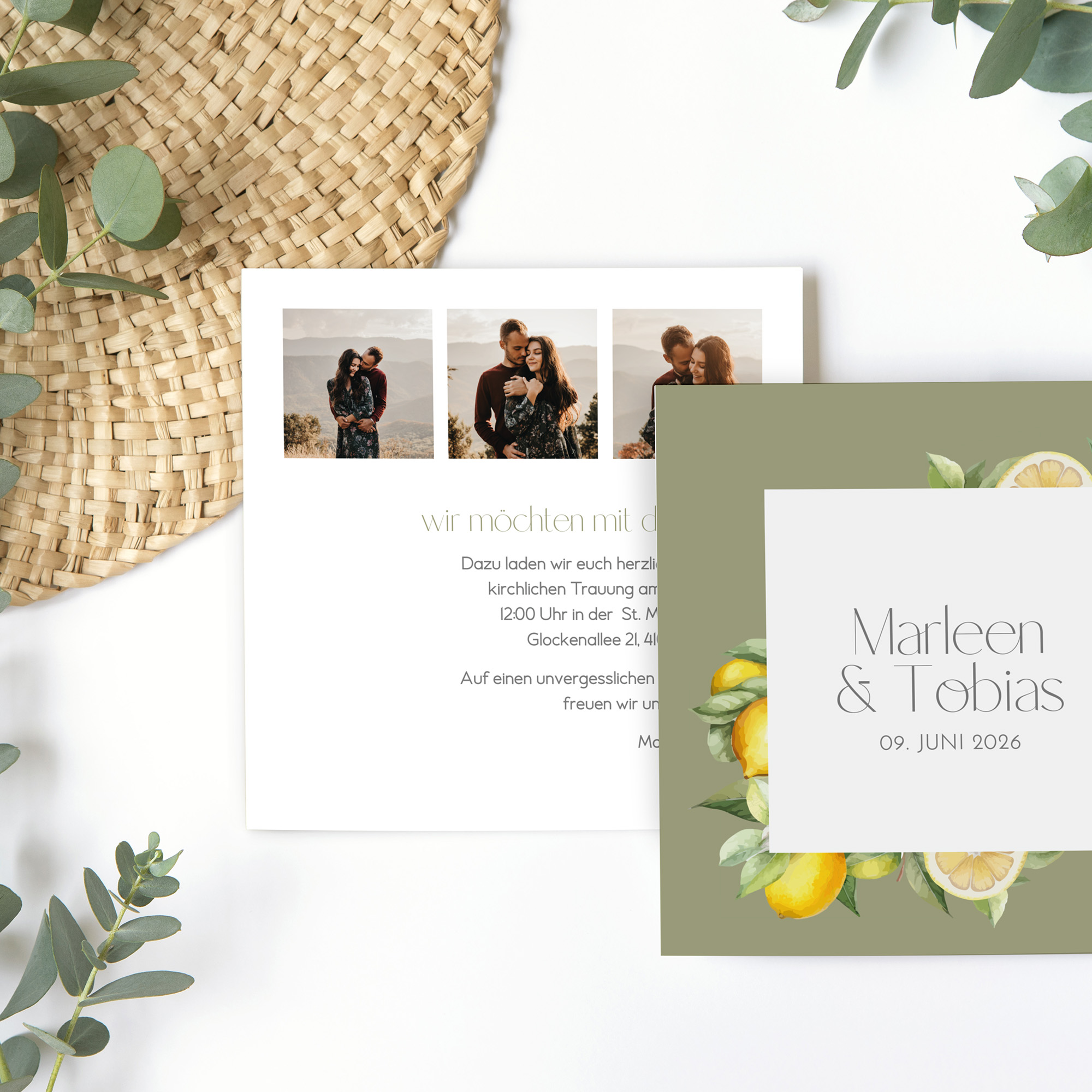 Postkarte Quadrat - Aquarell "Olive & Lemon"