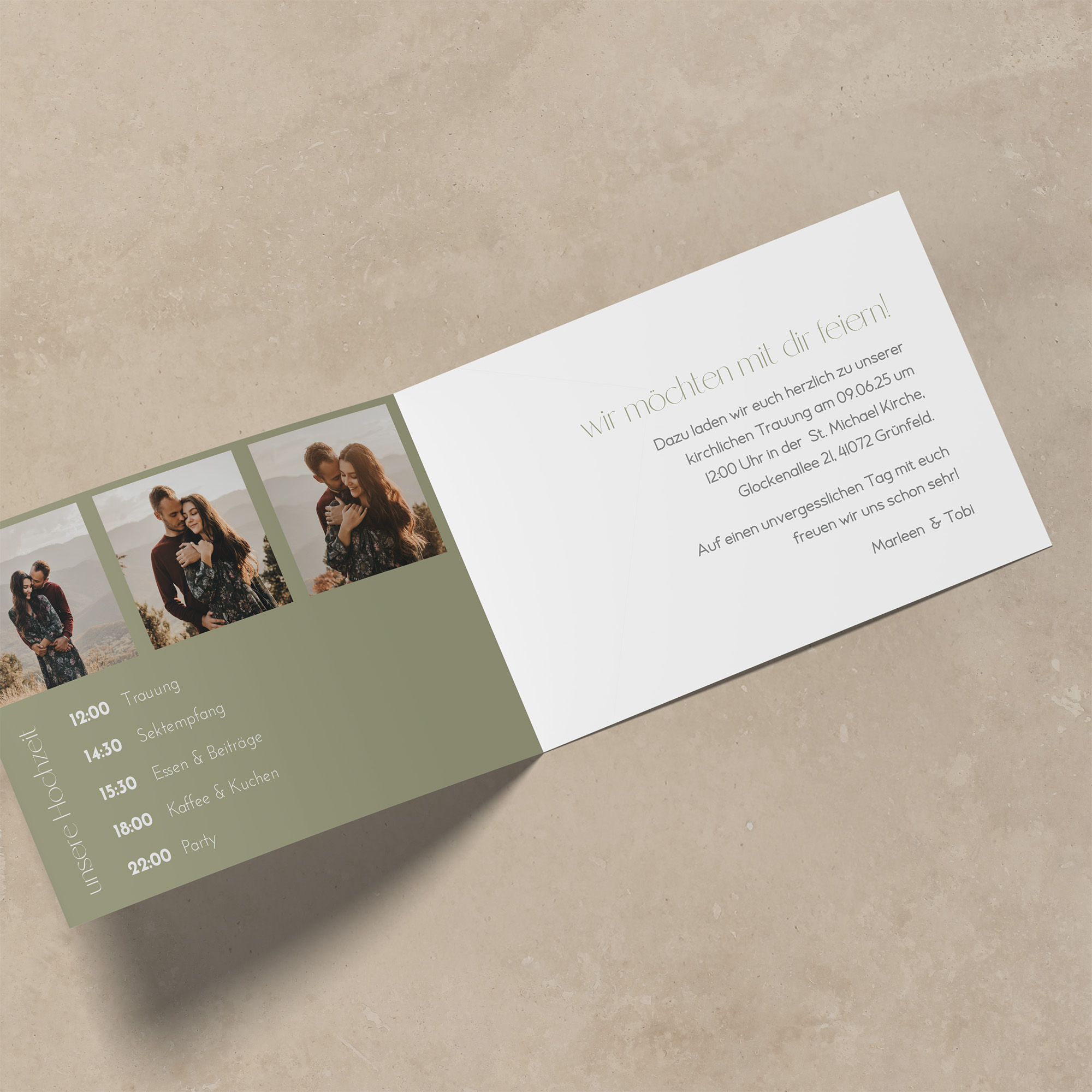 Klappkarte DIN A6 im Querformat - Aquarell "Olive & Lemon"