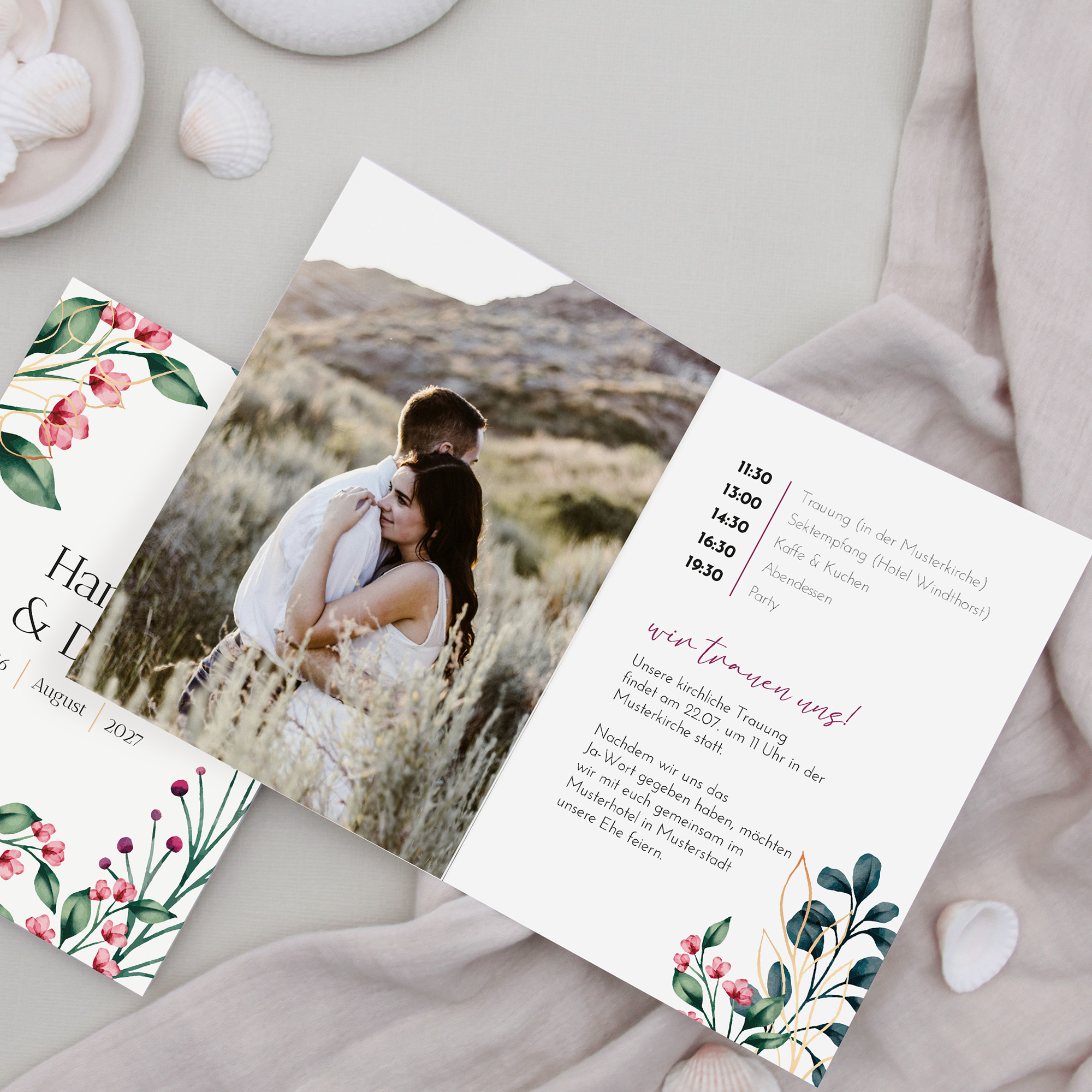 Klappkarte DIN A6 im Hochformat - Floral "Pink Garden"