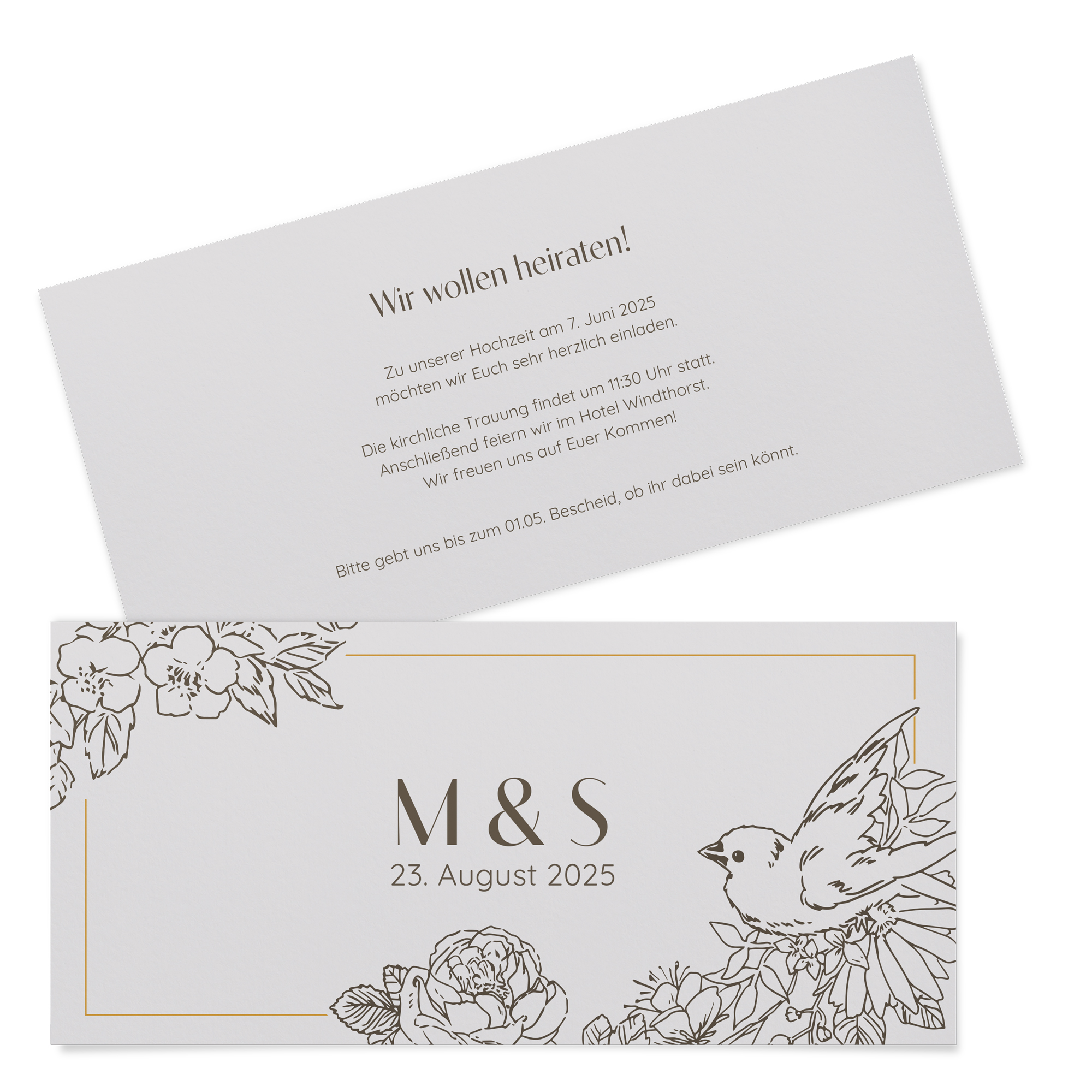 Postkarten DIN lang im Querformat 210 x 98 mm - Vintage "Petal Bird"