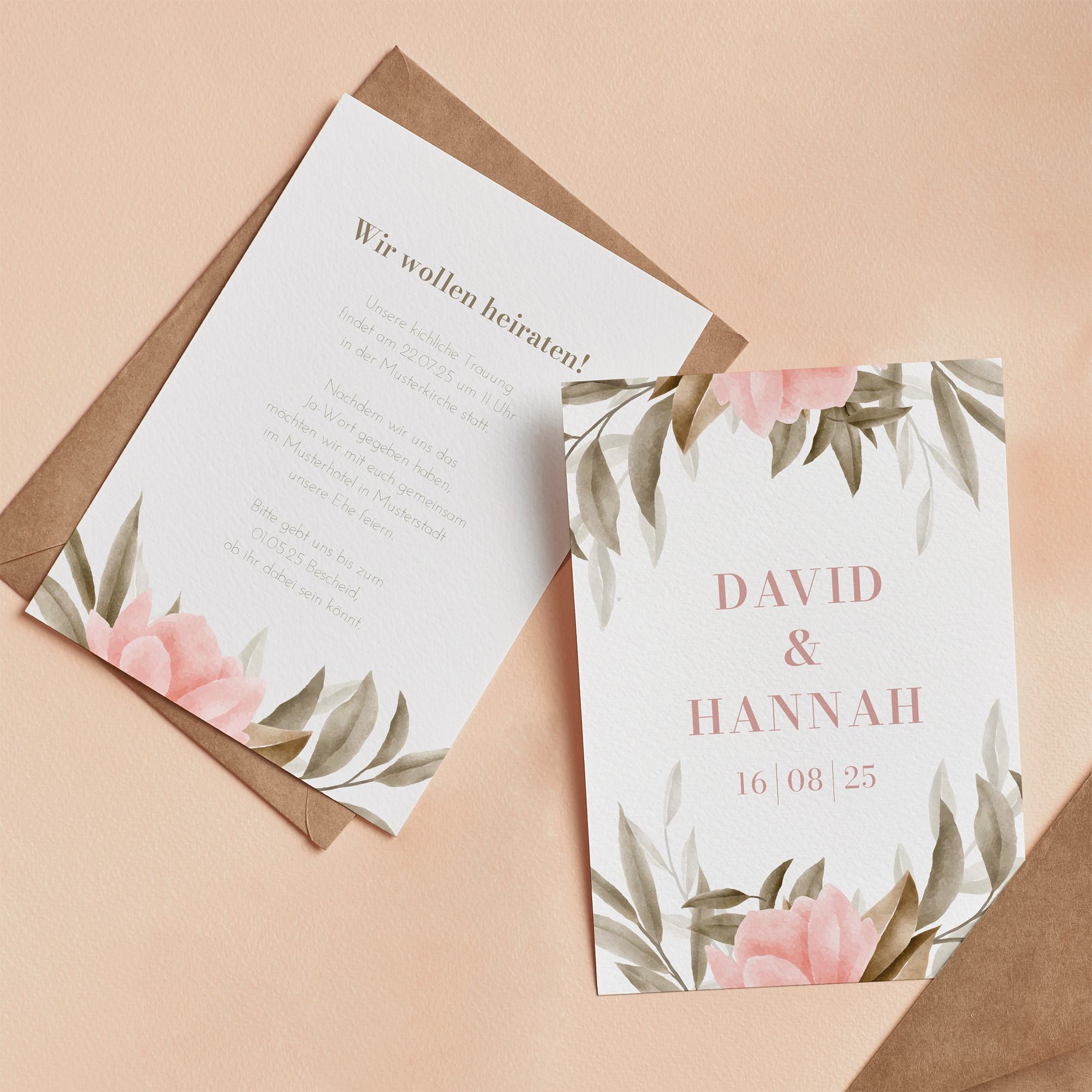 Postkarte DIN A6 im Hochformat - Floral "Rose Leaf"