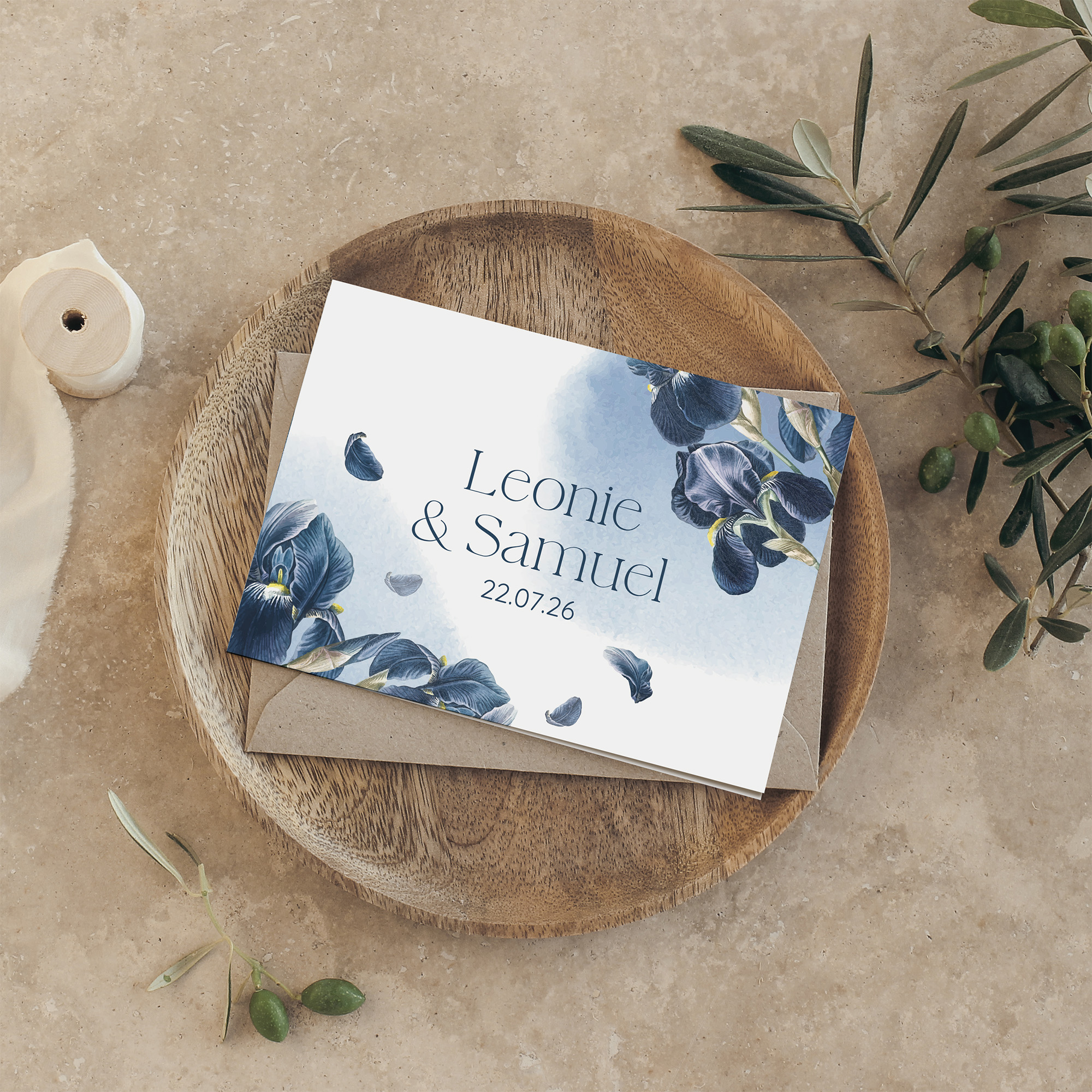 Klappkarte DIN A6 im Querformat - Floral "Blue Petal"