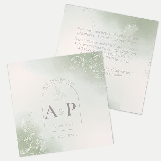 Postkarte Quadrat - Aquarell "faded green"