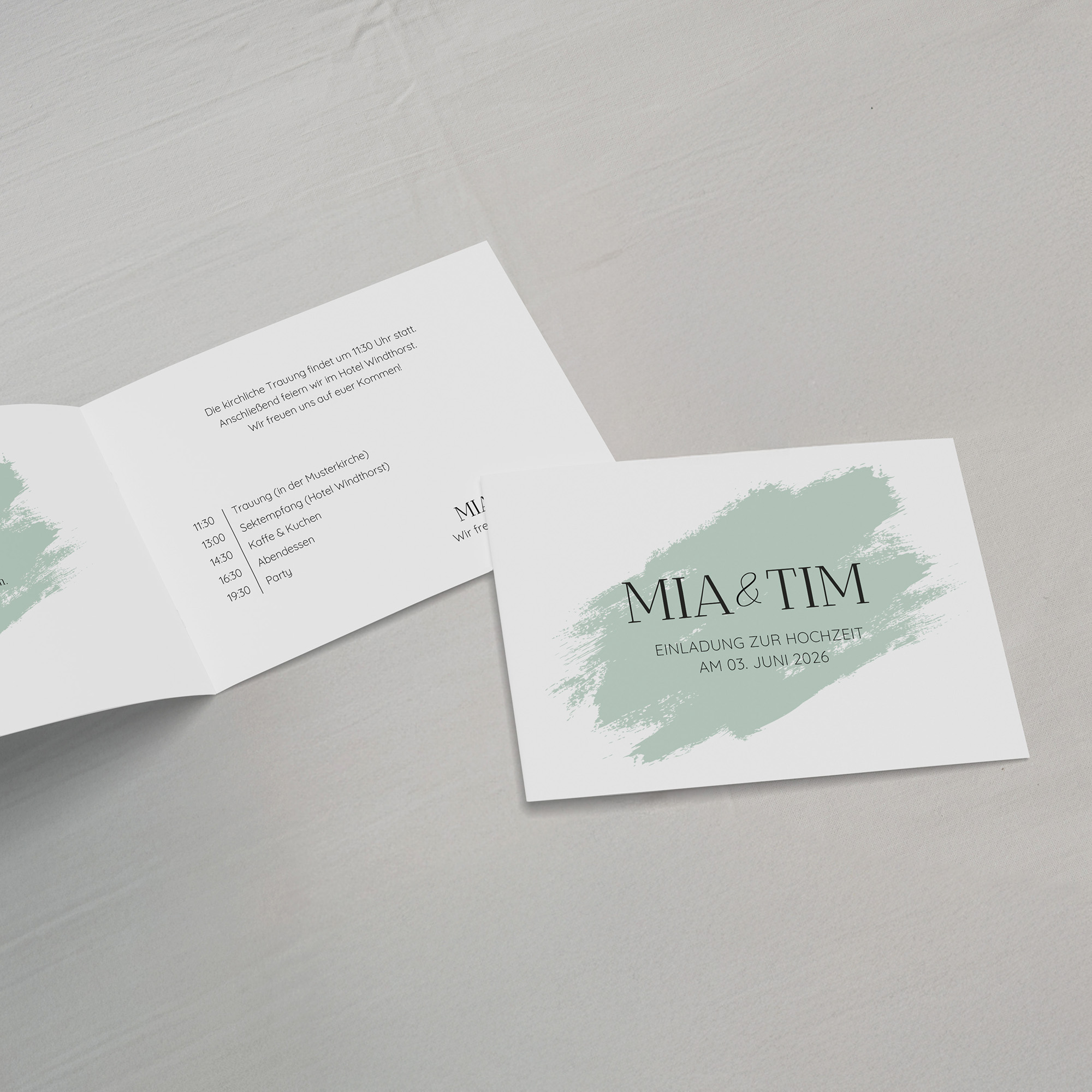 Klappkarte DIN A6 im Querformat - Minimalistisch "Mint Brush"