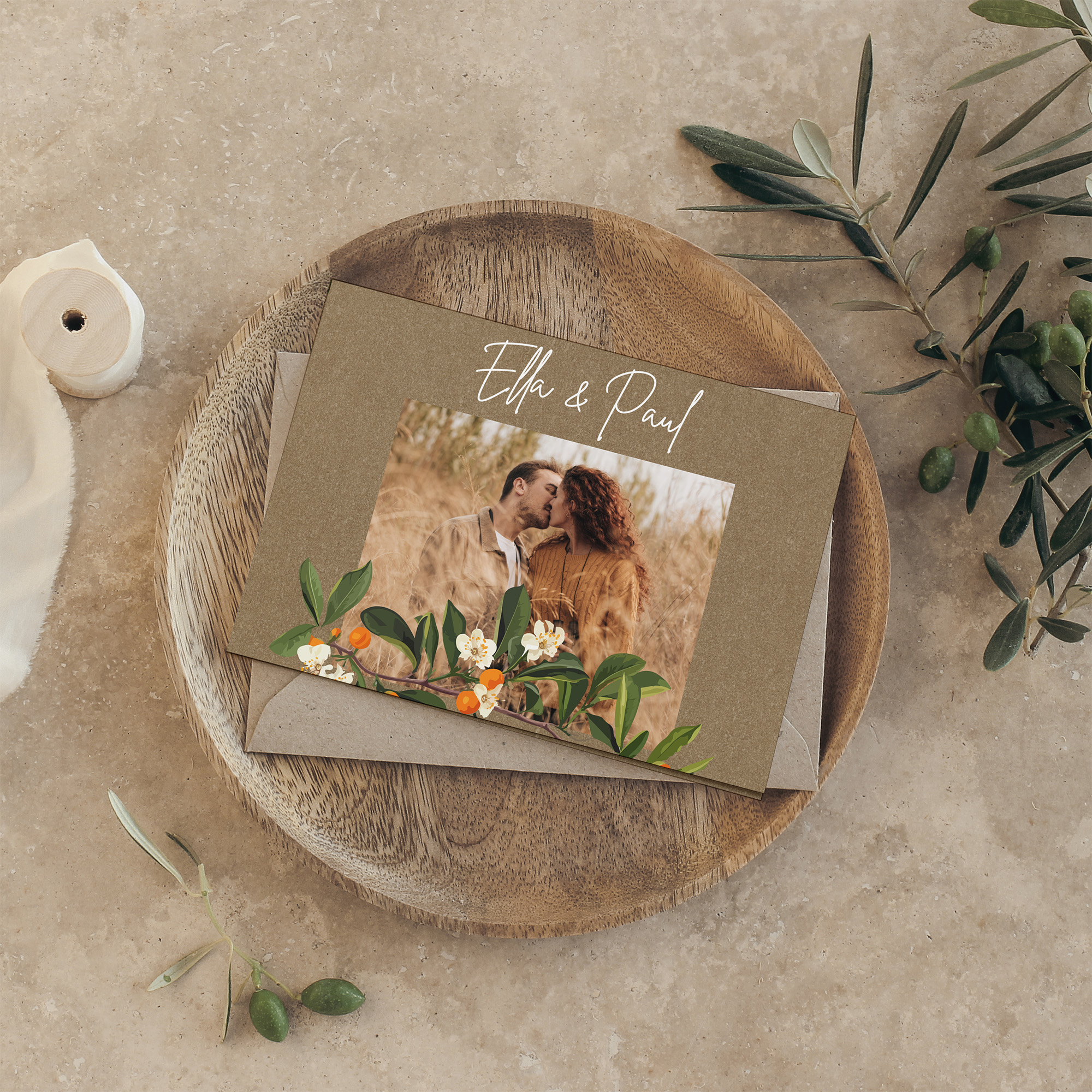 Klappkarte DIN A6 im Querformat - Greenery "orange craft"