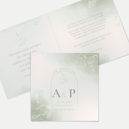 Klappkarte Quadratisch 148 x 148 mm - Aquarell - "faded green"