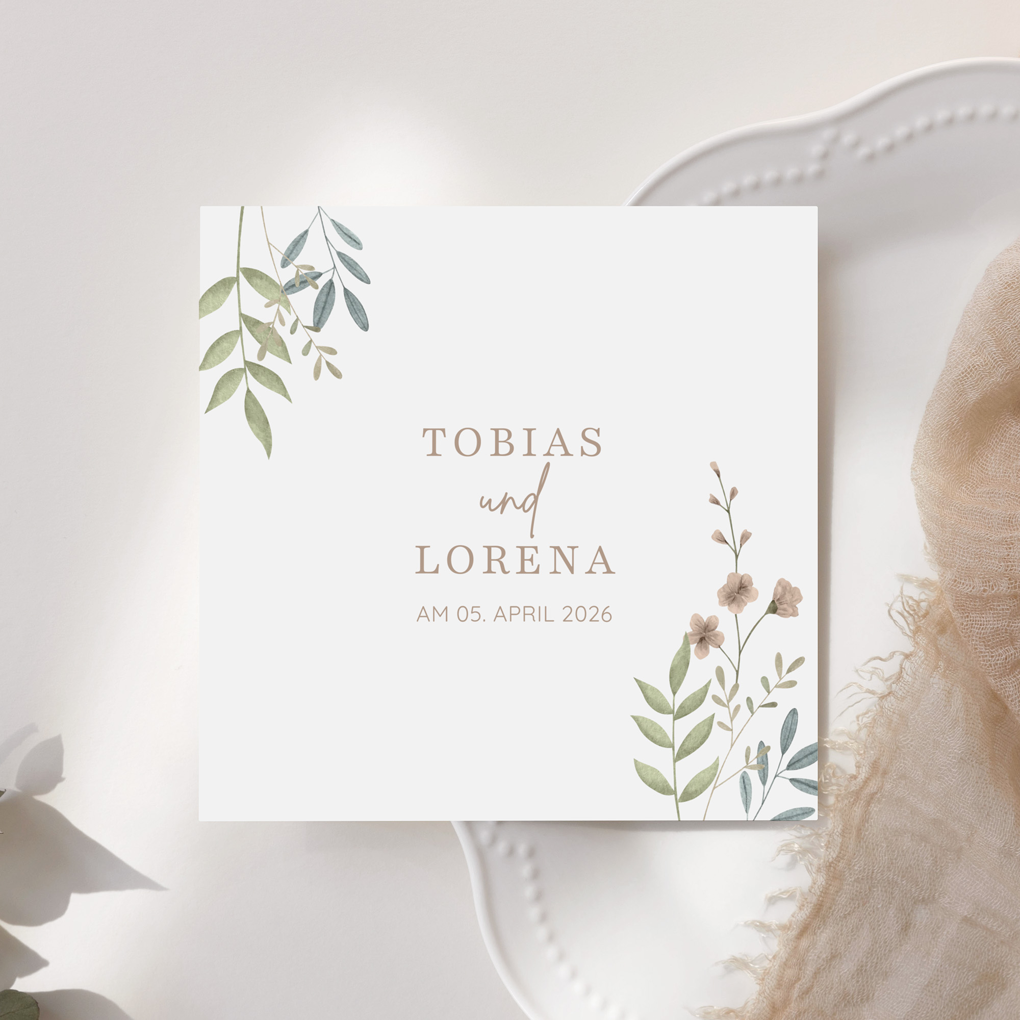 Postkarte Quadrat 148 x 148 mm - Boho "Soft Leaves"
