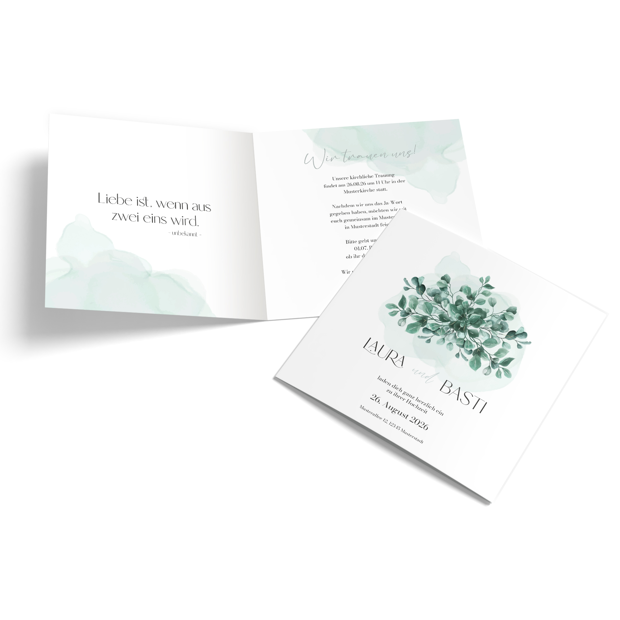 Klappkarte Quadratisch 148 x 148 mm - Greenery "Eucalyptus Crown"