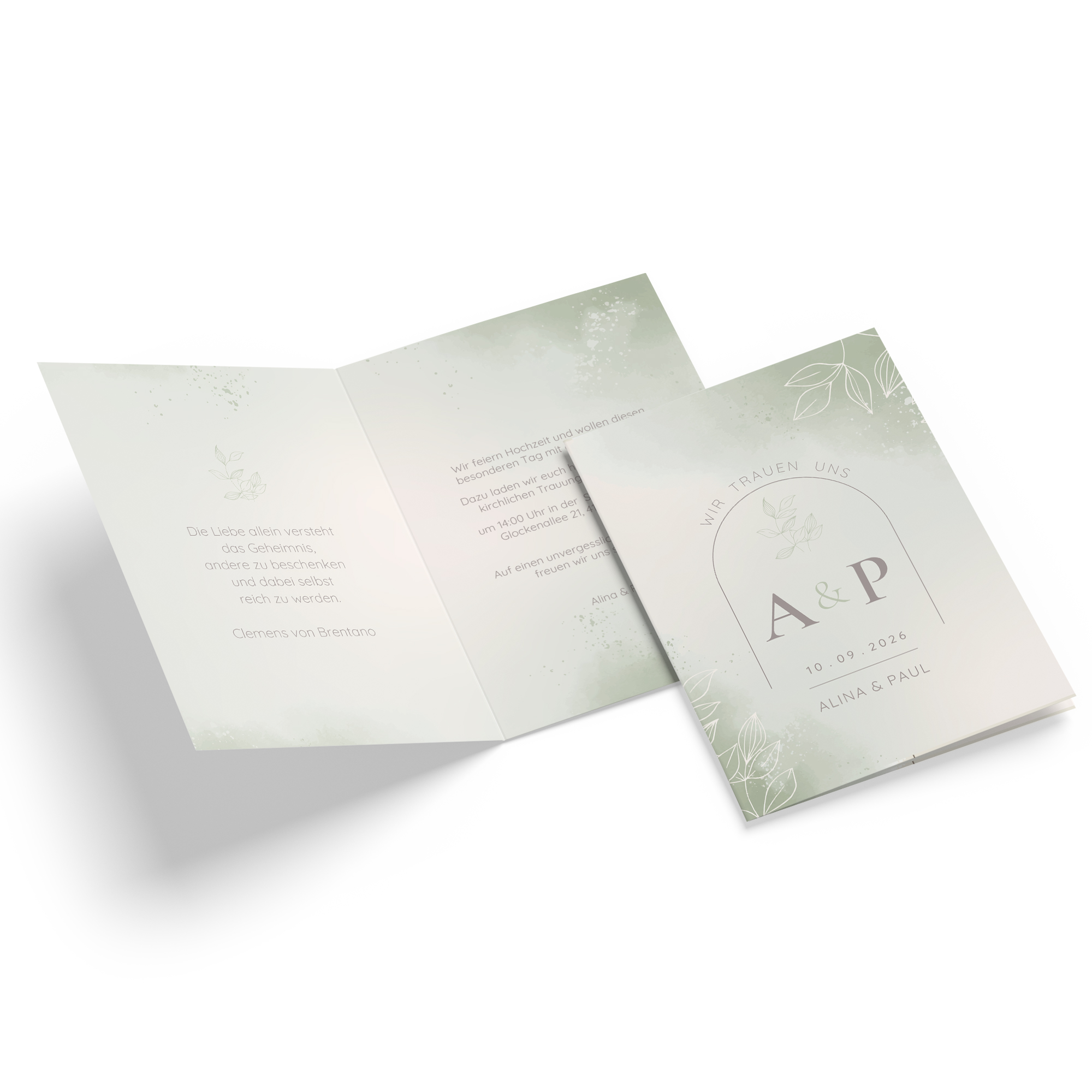 Klappkarte DIN A6 im Hochformat -Aquarell "faded green"