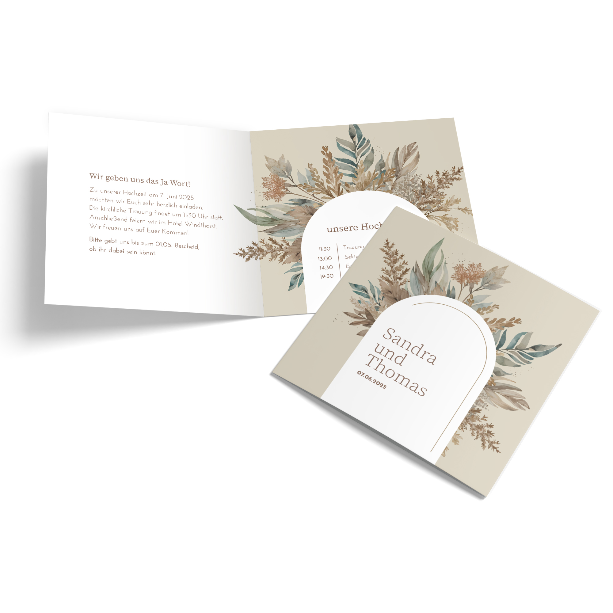 Klappkarte Quadratisch 148 x 148 mm - Boho "Bare Nature "