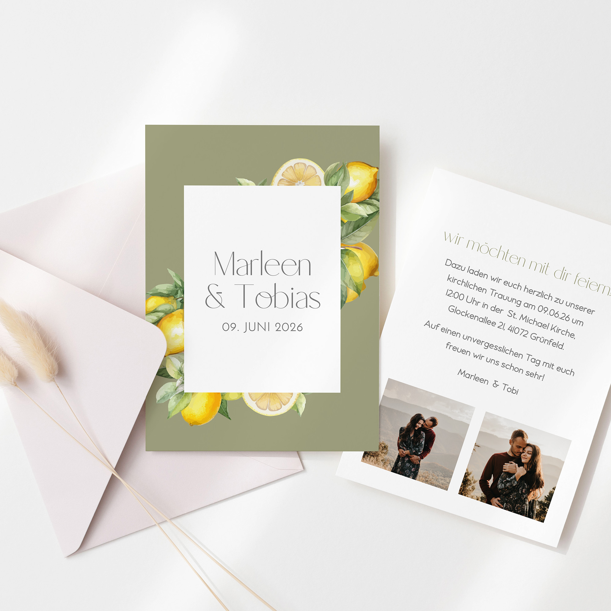 Postkarte DIN A6 im Hochformat - Aquarell "Olive & Lemon"