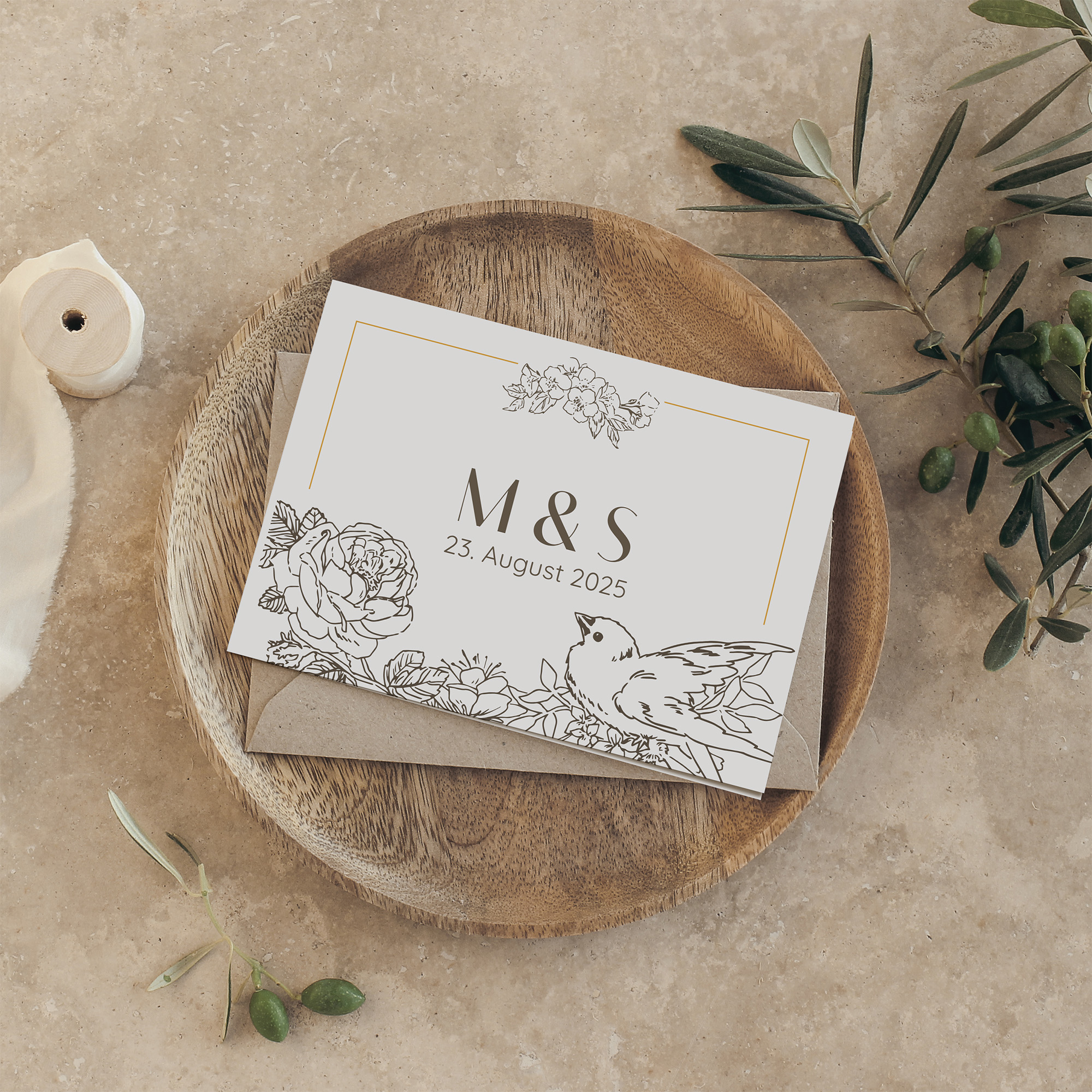 Klappkarte DIN A6 im Querformat - Vintage - "Petal Bird"