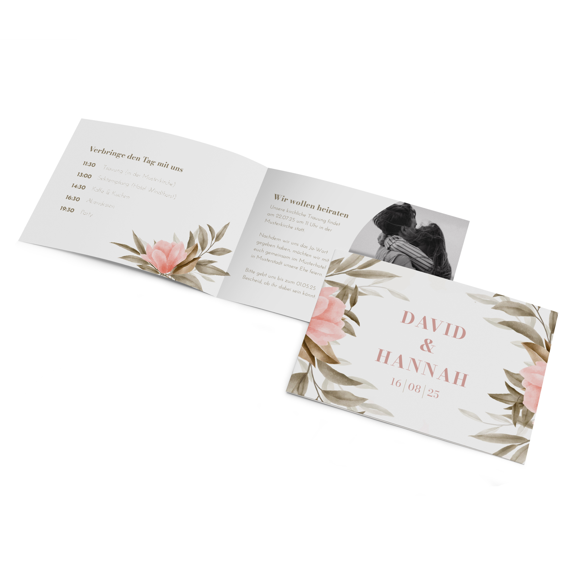 Klappkarte DIN A6 im Querformat - Floral "Rose Leaf"